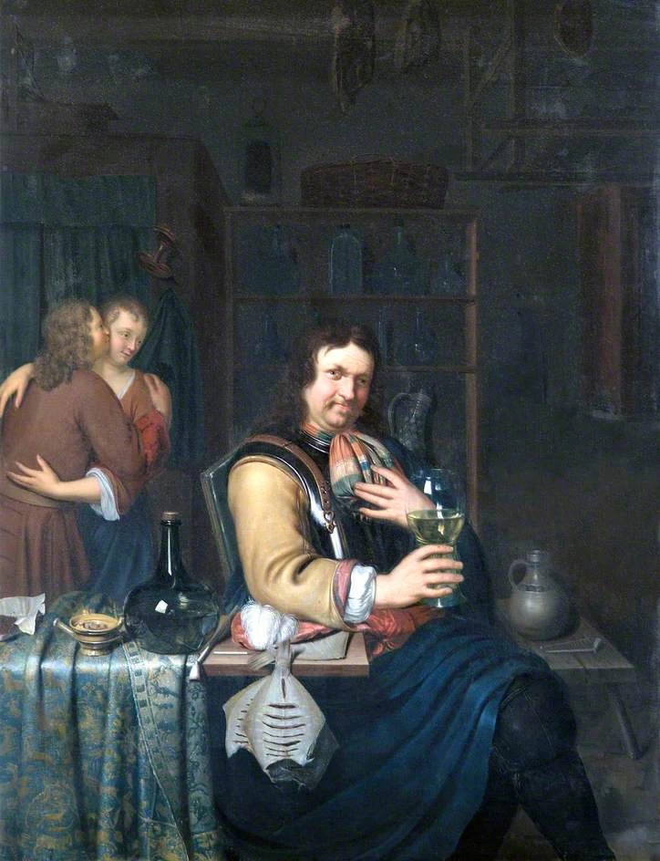 Interno con un cavaliere che beve e una coppia che si abbraccia - Apsley House, Londra